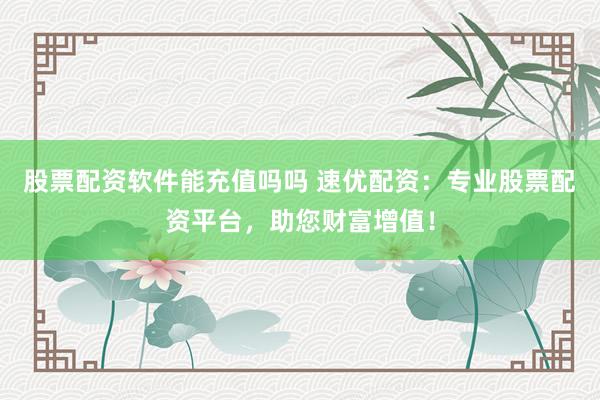 股票配资软件能充值吗吗 速优配资：专业股票配资平台，助您财富增值！